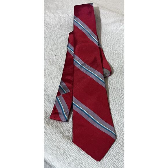 Vintage Christian Dior 100% Silk Tie Necktie USA made Designer Red Grey stripe - Picture 1 of 4